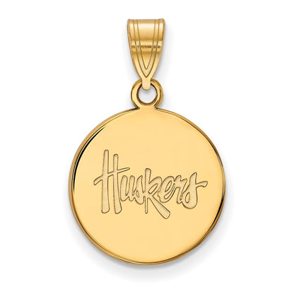 10K Yellow Gold Logoart University Of Nebraska Huskers Medium Disc Pendant