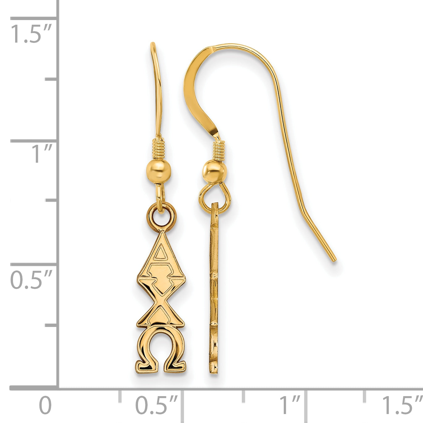 Gold Plated Sterling Silver Logoart Alpha Chi Omega Sorority Greek Letters Small Dangle Wire Earrings