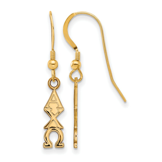 Gold Plated Sterling Silver Logoart Alpha Chi Omega Sorority Greek Letters Small Dangle Wire Earrings