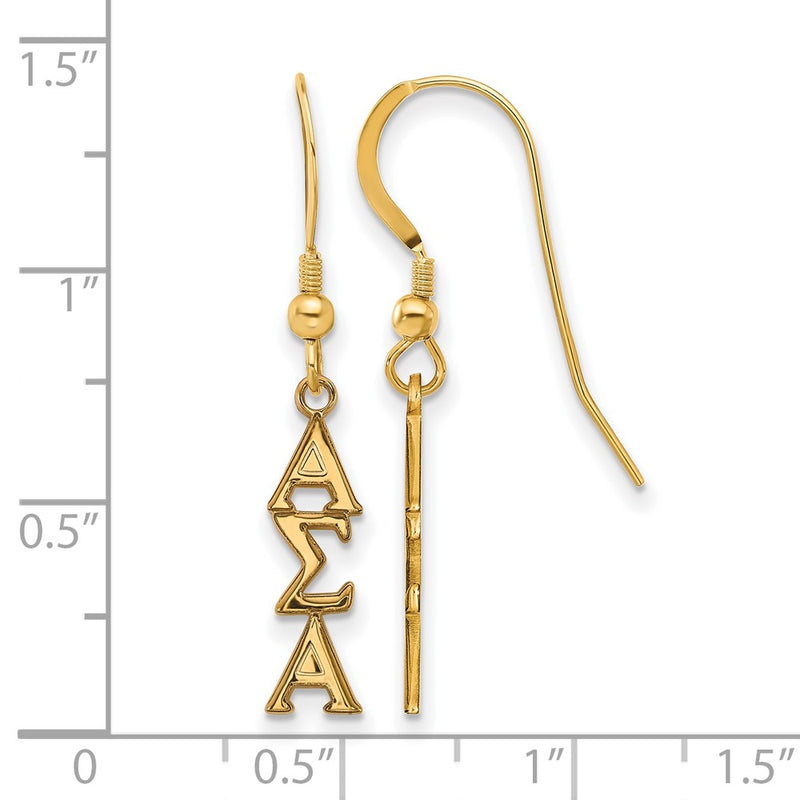 Gold Plated Sterling Silver Logoart Alpha Sigma Sorority Greek Letters Small Dangle Wire Earrings