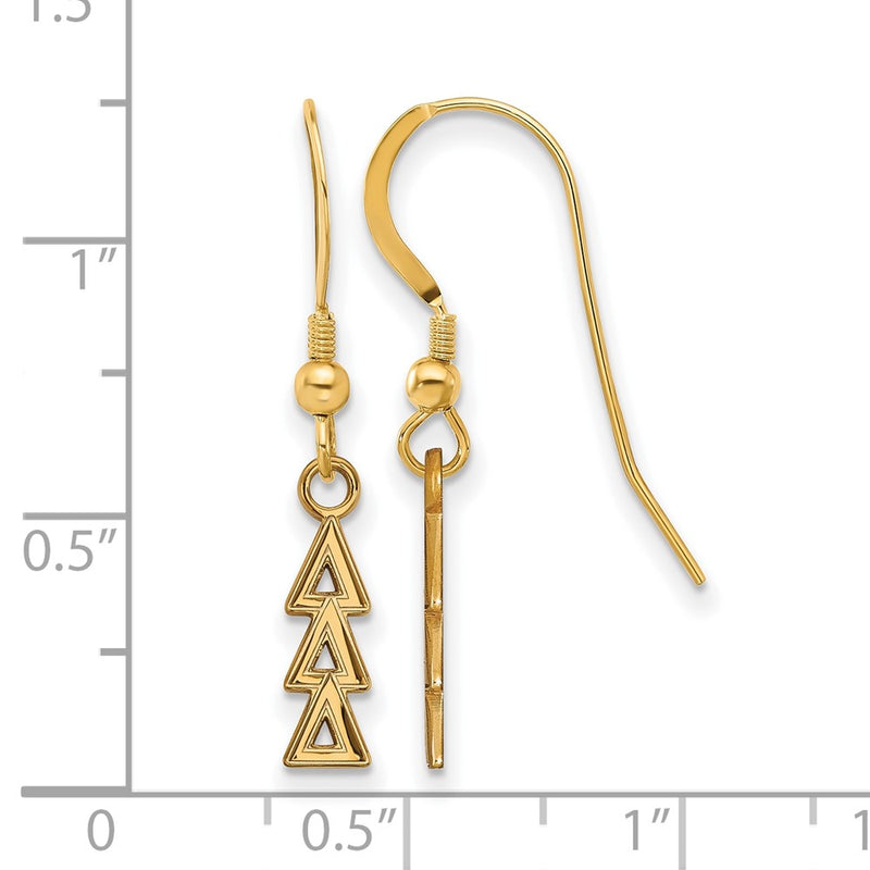 Gold Plated Sterling Silver Logoart Delta Sorority Greek Letters Small Dangle Wire Earrings