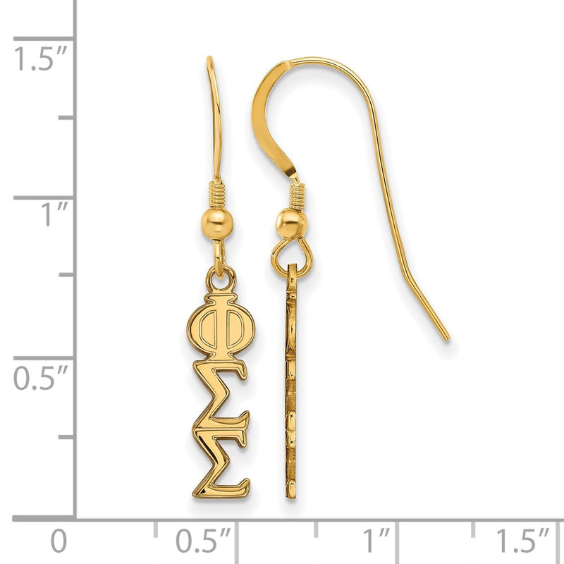Gold Plated Sterling Silver Logoart Phi Sigma Sorority Greek Letters Small Dangle Wire Earrings