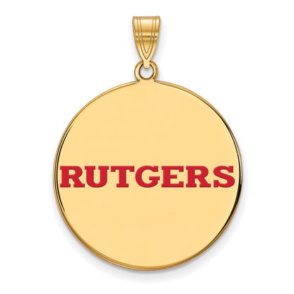 Gold Plated Sterling Silver Logoart Rutgers University Extra Large Enameled Disc Pendant