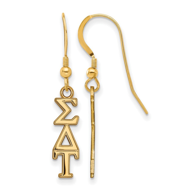 Gold Plated Sterling Silver Logoart Sigma Delta Tau Extra Sorority Greek Letters Small Dangle Wire Earrings