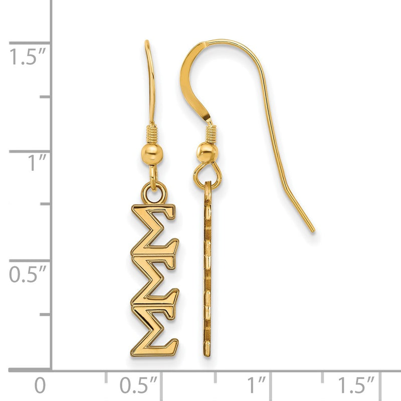 Gold Plated Sterling Silver Logoart Sigma Sorority Greek Letters Small Dangle Wire Earrings