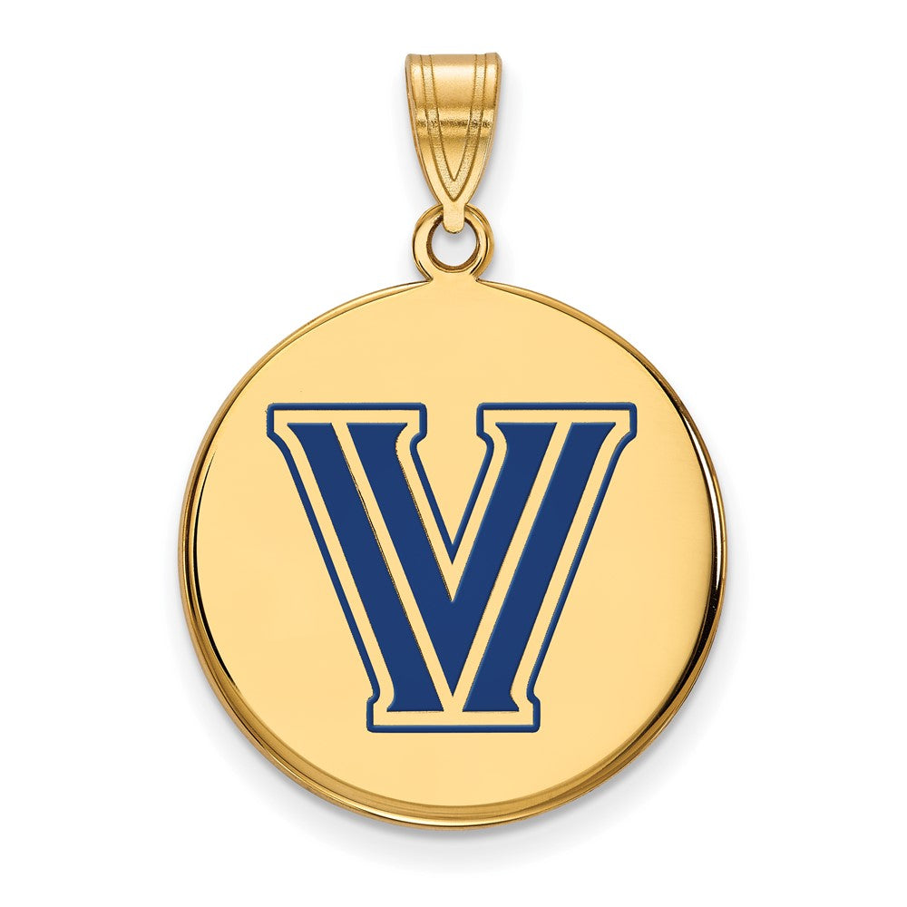 Gold Plated Sterling Silver Logoart Villanova University Letter V Large Enameled Disc Pendant