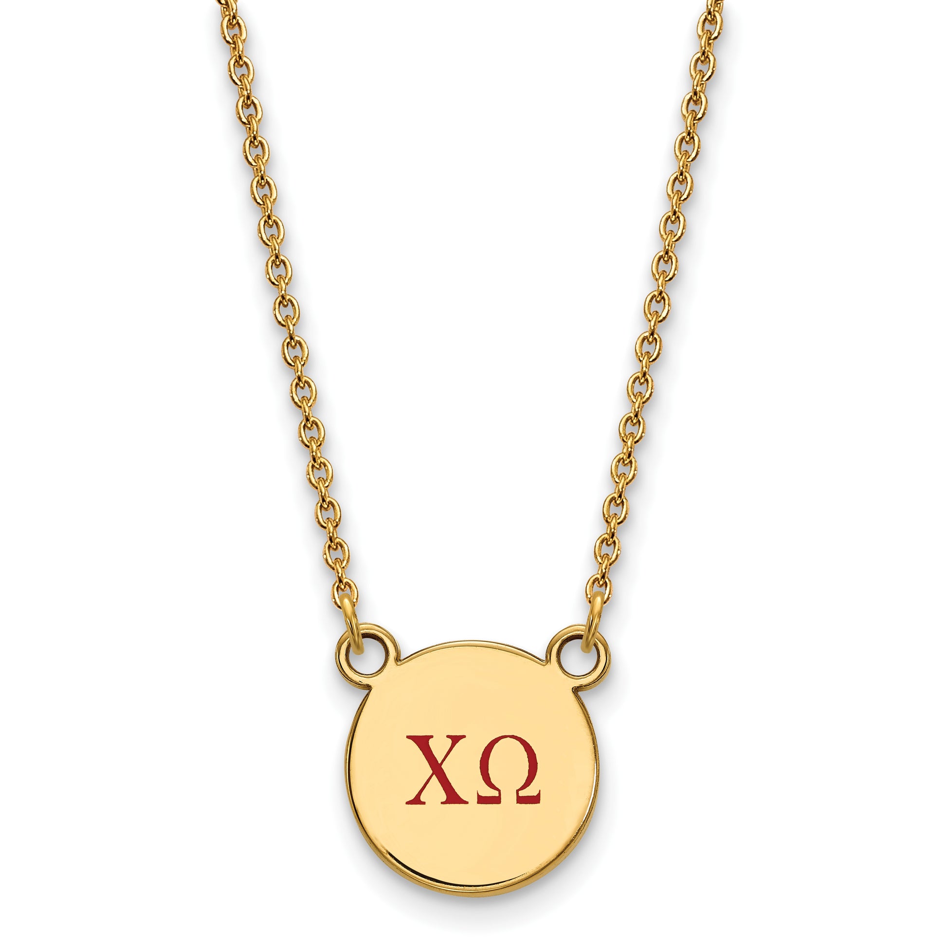 Gold Plated Sterling Silver Logoart Chi Omega Sorority Greek Letters Small Color Enamel Pendant 18 Inch Necklace