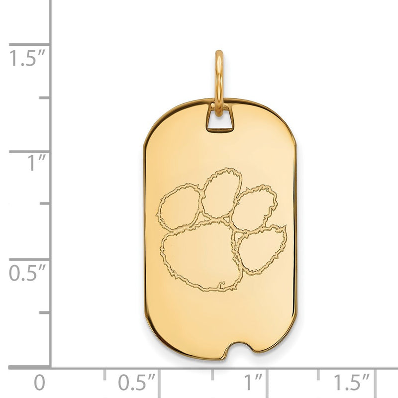 14K Yellow Gold Logoart Clemson University Tiger Paw Small Dog Tag Pendant