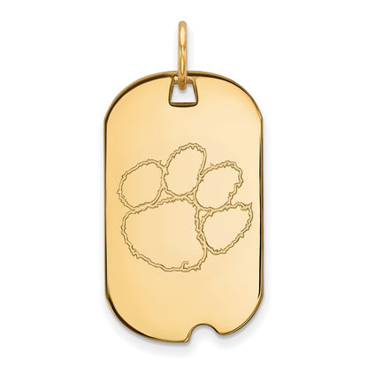 14K Yellow Gold Logoart Clemson University Tiger Paw Small Dog Tag Pendant