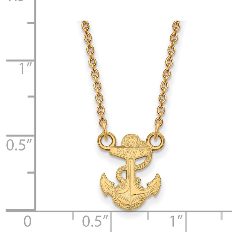 Gold Plated Sterling Silver Logoart Us Naval Academy Anchor Small Pendant 18 Inch Necklace