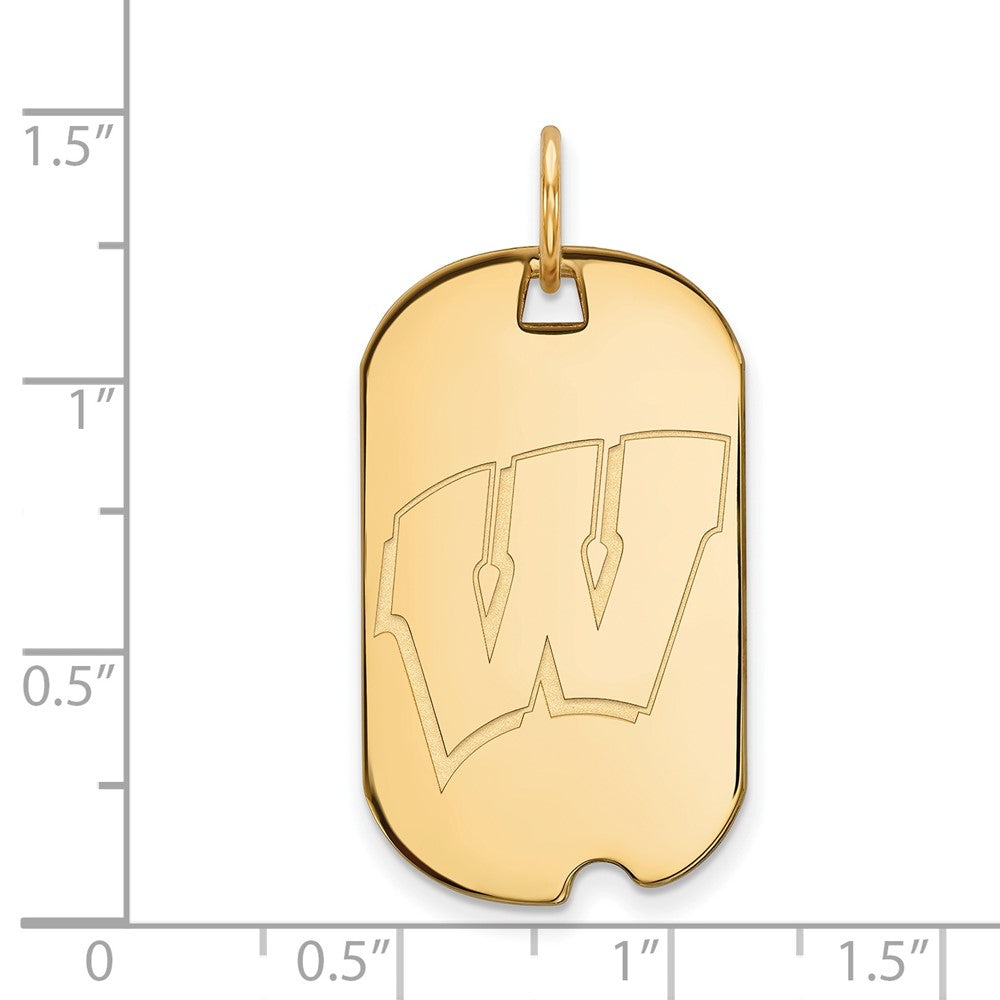 14K Yellow Gold Logoart University Of Wisconsin Letter W Small Dog Tag Pendant