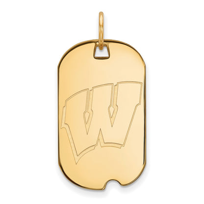 14K Yellow Gold Logoart University Of Wisconsin Letter W Small Dog Tag Pendant