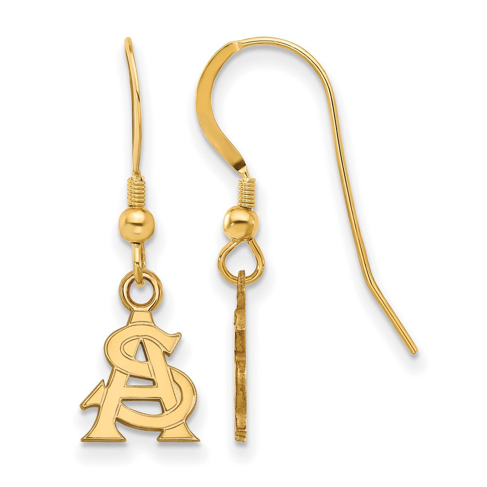 Gold Plated Sterling Silver Logoart Arizona State University A S Extra Small Dangle Wire Earrings
