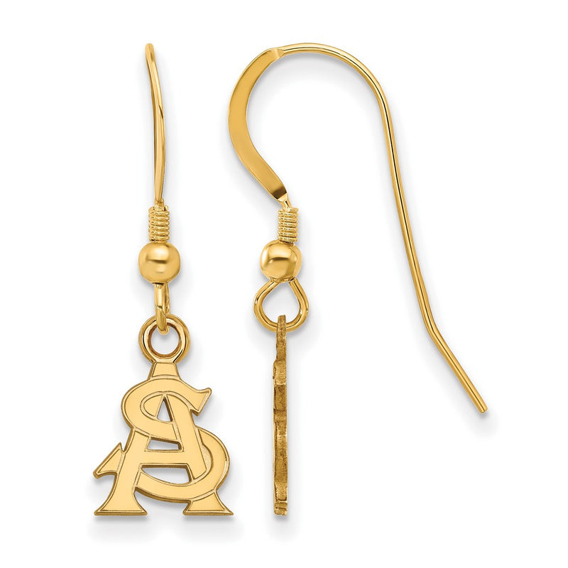 Gold Plated Sterling Silver Logoart Arizona State University A S Extra Small Dangle Wire Earrings