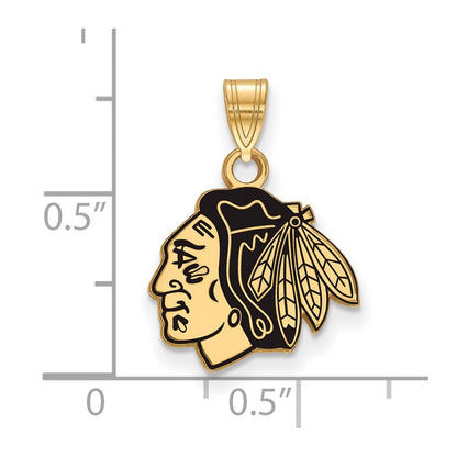 Gold Plated Sterling Silver Nhl Logoart Chicago Blackhawks Small Enameled Pendant