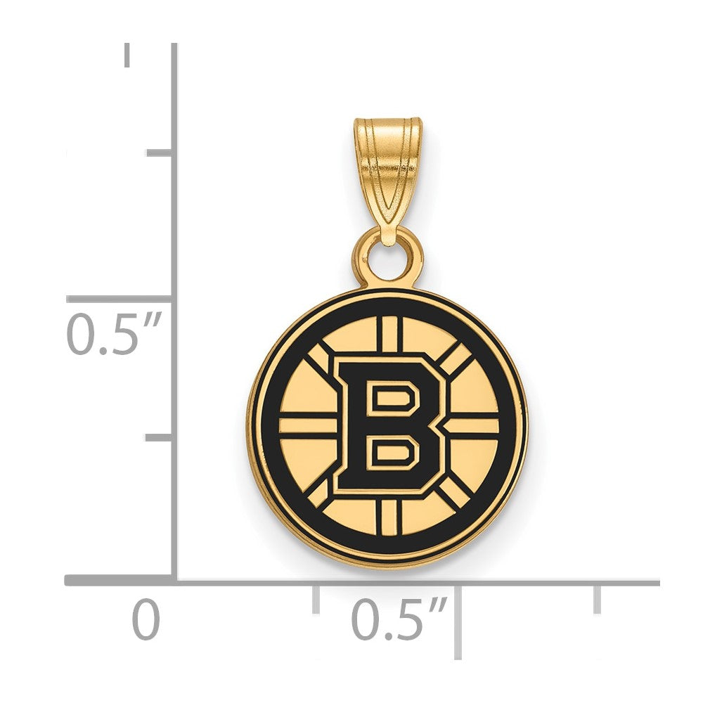 Gold Plated Sterling Silver Nhl Logoart Boston Bruins Small Enameled Pendant