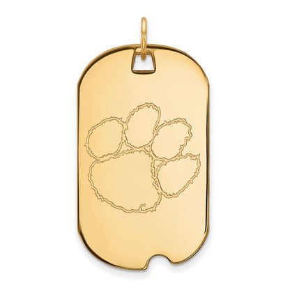 Gold Plated Sterling Silver Logoart Clemson University Tiger Paw Large Dog Tag Pendant
