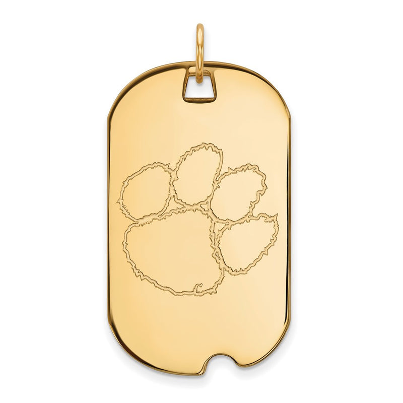 Gold Plated Sterling Silver Logoart Clemson University Tiger Paw Large Dog Tag Pendant