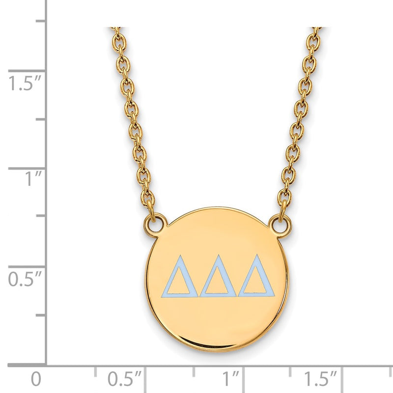 Gold Plated Sterling Silver Logoart Delta Sorority Greek Letters Large Color Enamel Pendant 18 Inch Necklace