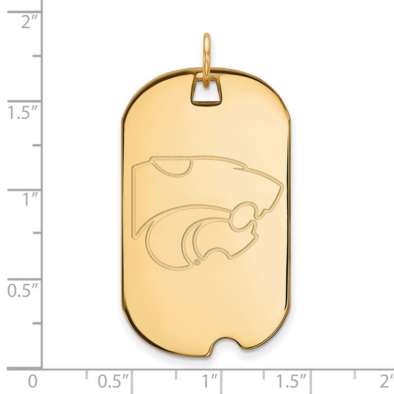 Gold Plated Sterling Silver Logoart Kansas State University Wildcat Large Dog Tag Pendant