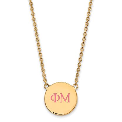 Gold Plated Sterling Silver Logoart Phi Mu Sorority Greek Letters Large Color Enamel Pendant 18 Inch Necklace