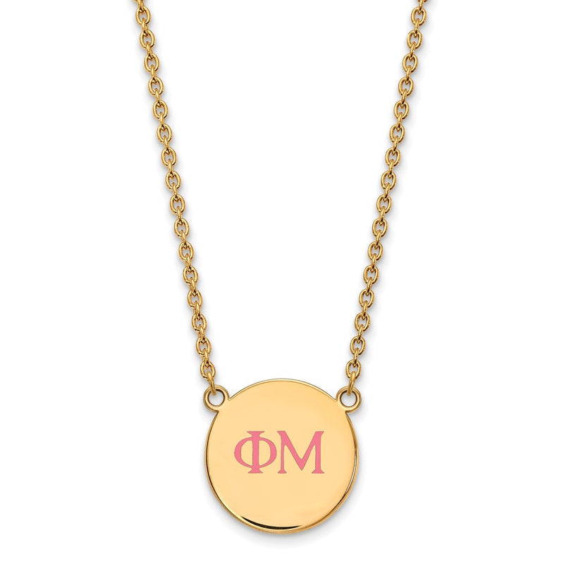 Gold Plated Sterling Silver Logoart Phi Mu Sorority Greek Letters Large Color Enamel Pendant 18 Inch Necklace