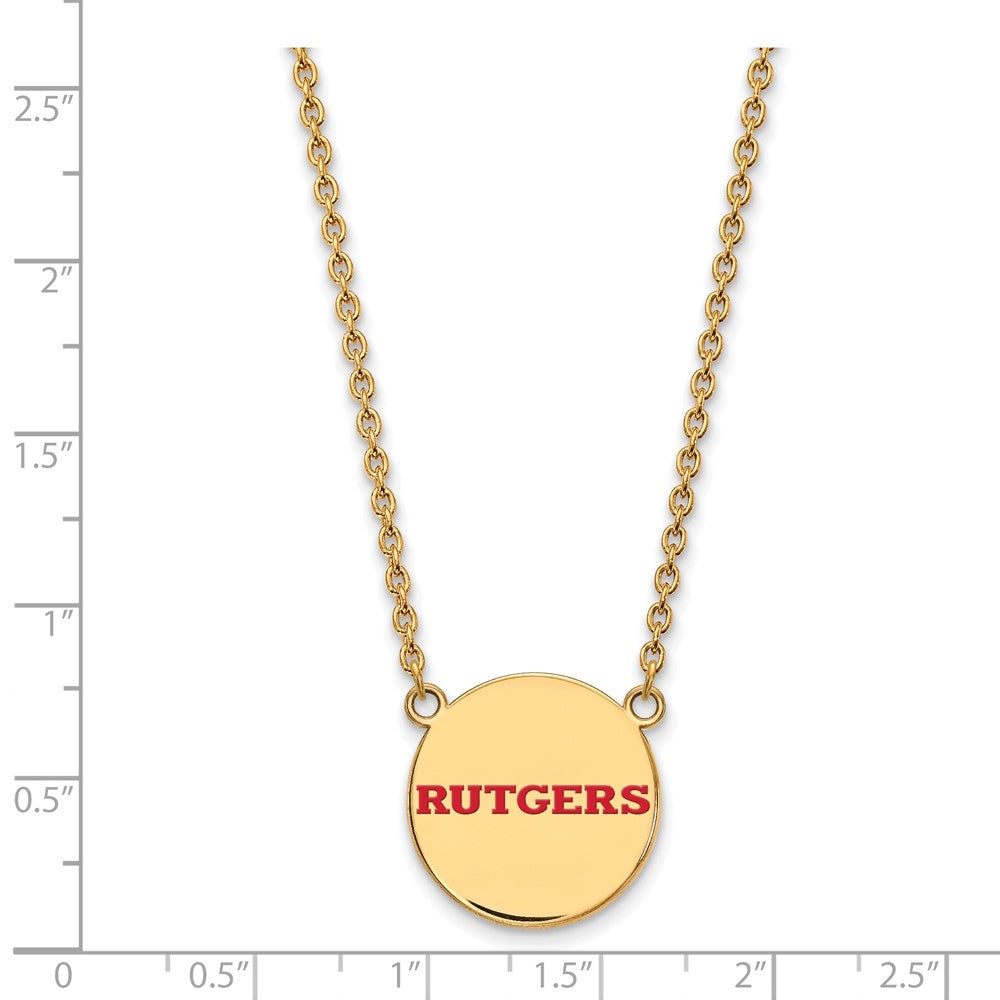 Gold Plated Sterling Silver Logoart Rutgers University Large Enameled Disc Pendant 18 Inch Necklace