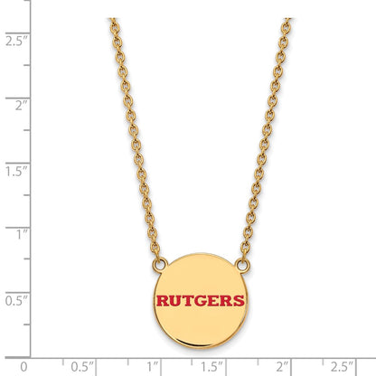 Gold Plated Sterling Silver Logoart Rutgers University Large Enameled Disc Pendant 18 Inch Necklace