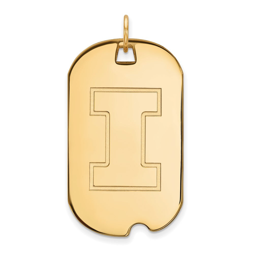 14K Yellow Gold Logoart University Of Illinois Letter I Large Dog Tag Pendant