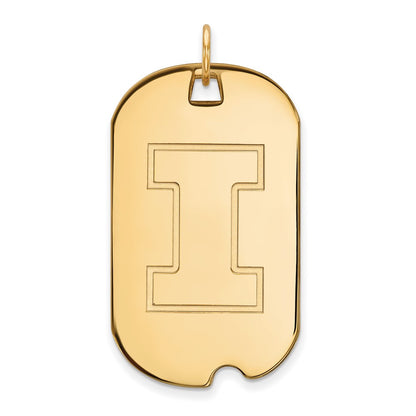 14K Yellow Gold Logoart University Of Illinois Letter I Large Dog Tag Pendant