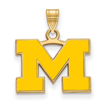 Gold Plated Sterling Silver Logoart University Of Michigan Letter M Small Yellow Enameled Pendant