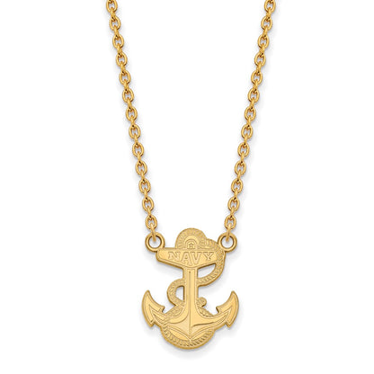 Gold Plated Sterling Silver Logoart Us Naval Academy Anchor Large Pendant 18 Inch Necklace