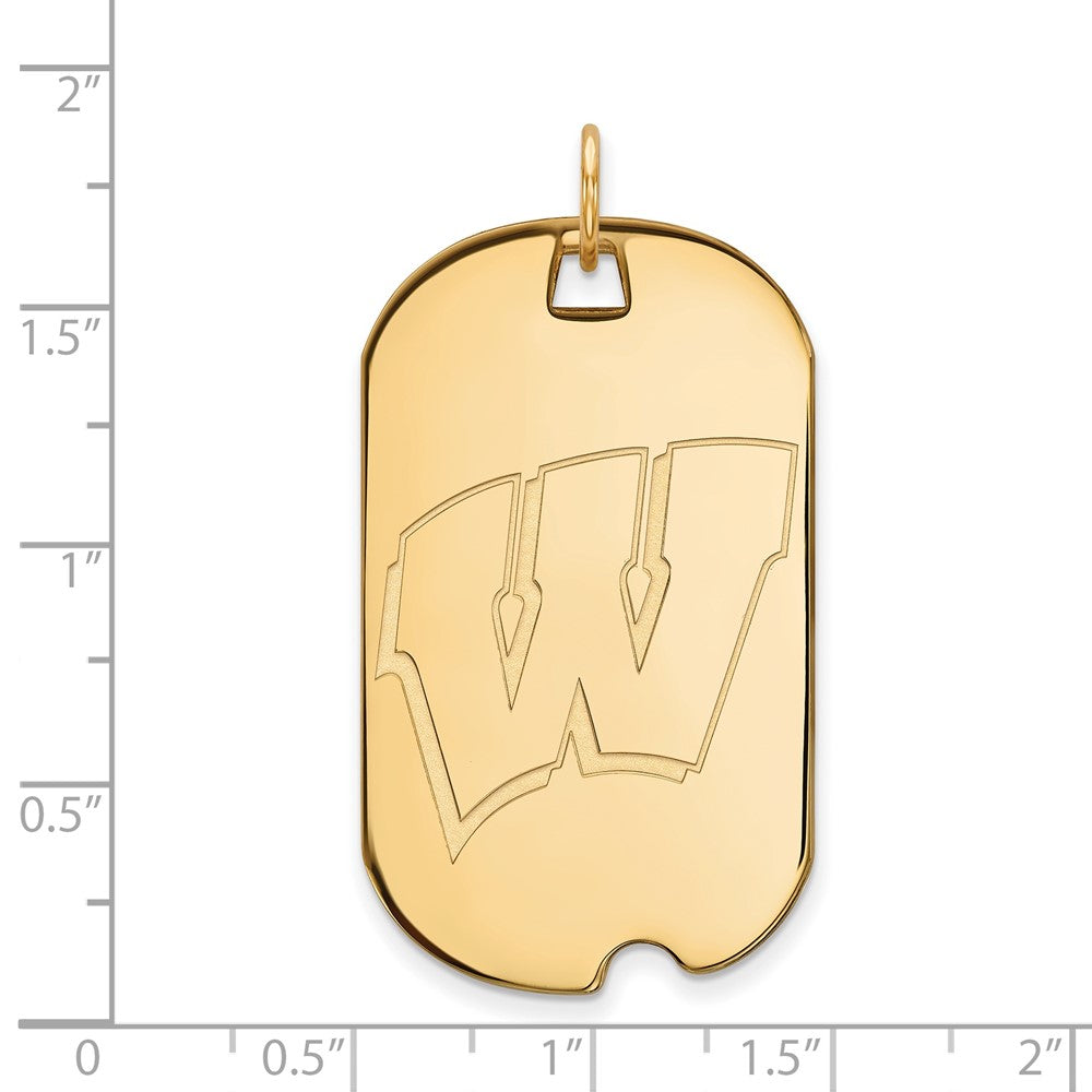 14K Yellow Gold Logoart University Of Wisconsin Letter W Large Dog Tag Pendant