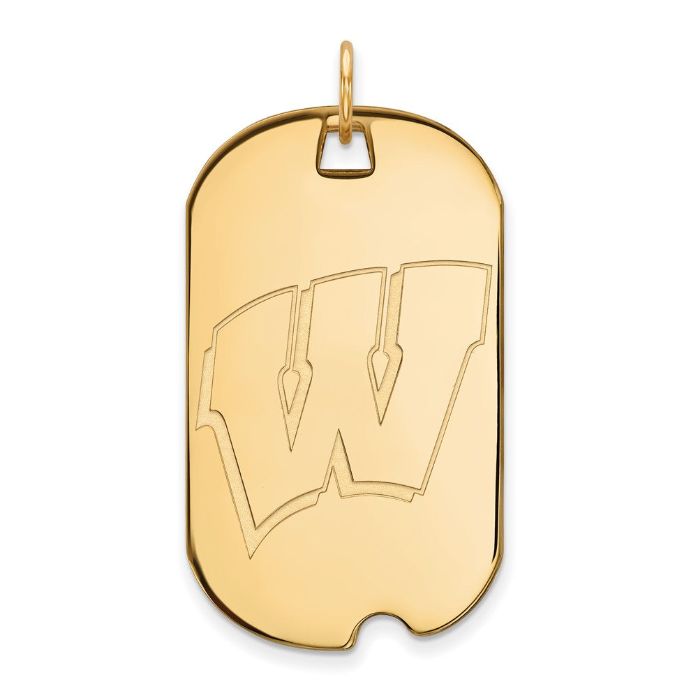 14K Yellow Gold Logoart University Of Wisconsin Letter W Large Dog Tag Pendant