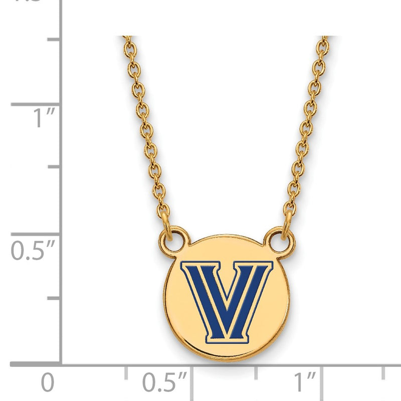 Gold Plated Sterling Silver Logoart Villanova University Letter V Small Enameled Disc Pendant 18 Inch Necklace