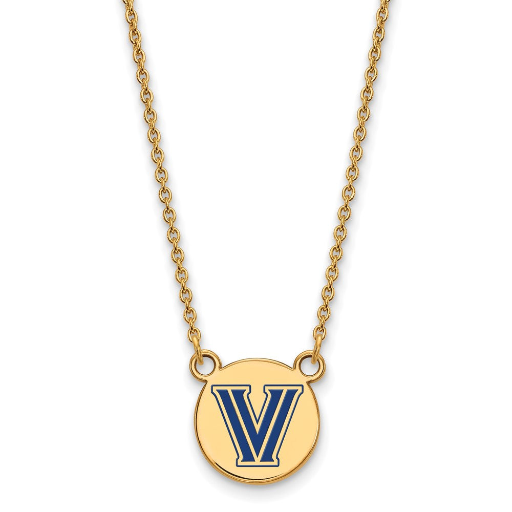 Gold Plated Sterling Silver Logoart Villanova University Letter V Small Enameled Disc Pendant 18 Inch Necklace