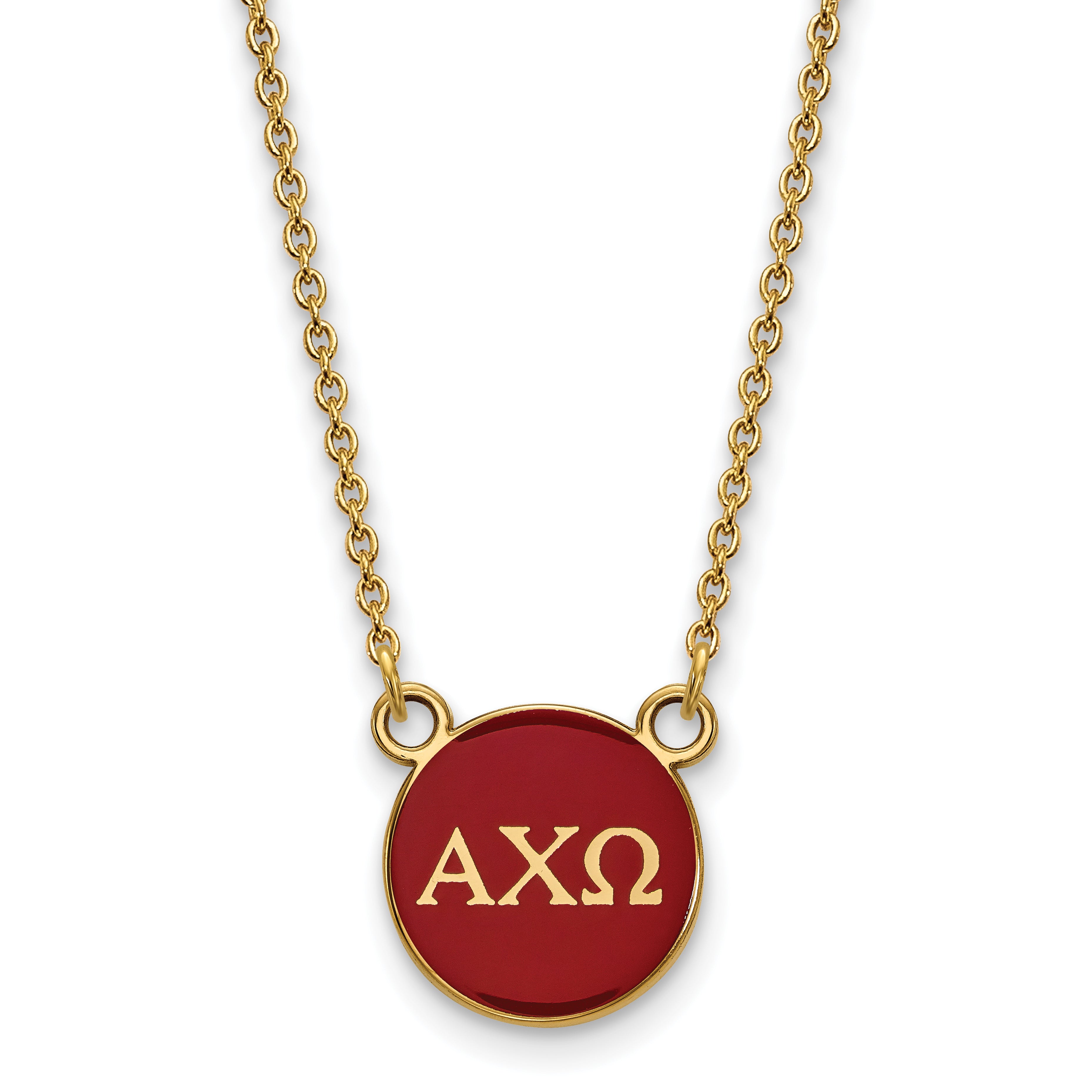 Gold Plated Sterling Silver Logoart Alpha Chi Omega Sorority Greek Letters Small Color Enamel Pendant 18 Inch Necklace
