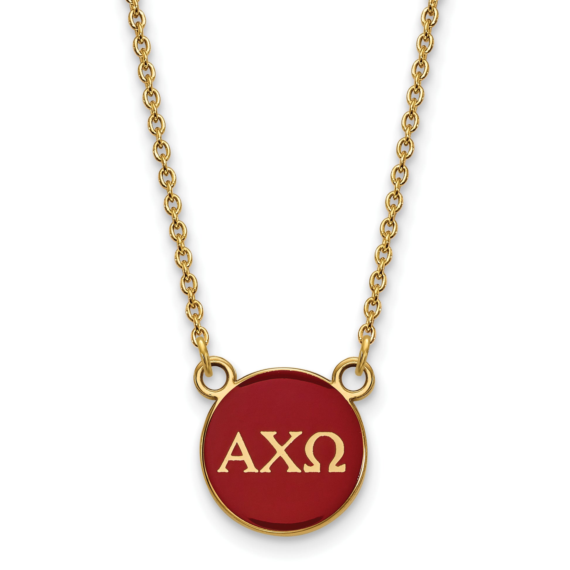 Gold Plated Sterling Silver Logoart Alpha Chi Omega Sorority Greek Letters Small Color Enamel Pendant 18 Inch Necklace