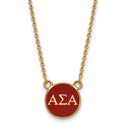 Gold Plated Sterling Silver Logoart Alpha Sigma Sorority Greek Letters Small Color Enamel Pendant 18 Inch Necklace
