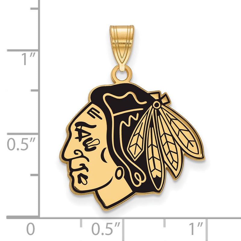 Gold Plated Sterling Silver Nhl Logoart Chicago Blackhawks Large Enameled Pendant