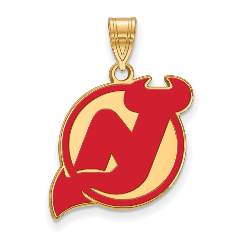 Gold Plated Sterling Silver Nhl Logoart New Jersey Devils Large Enameled Pendant