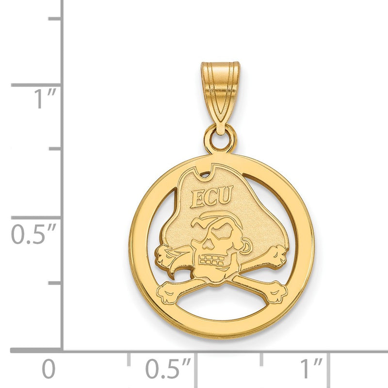 Gold Plated Sterling Silver Logoart East Carolina University Pirate Small Circle Pendant