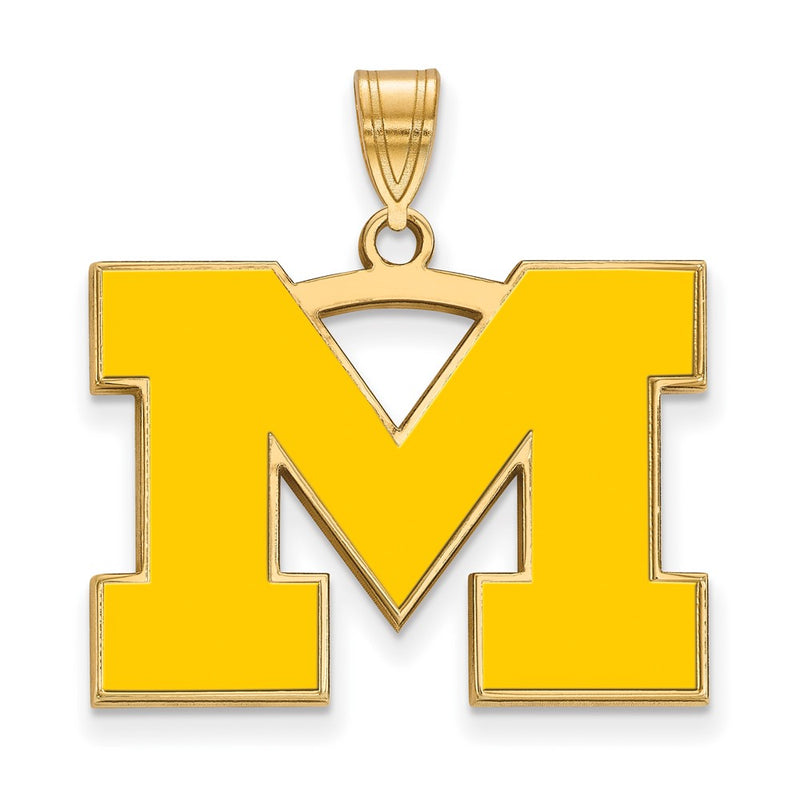 Gold Plated Sterling Silver Logoart University Of Michigan Letter M Large Yellow Enameled Pendant