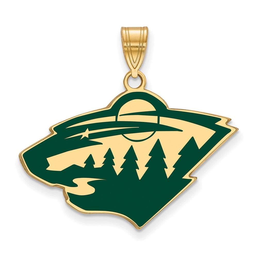 Gold Plated Sterling Silver Nhl Logoart Minnesota Wild Large Enameled Pendant