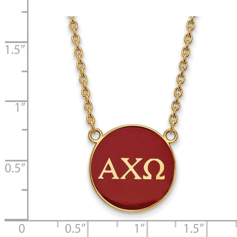 Gold Plated Sterling Silver Logoart Alpha Chi Omega Sorority Greek Letters Large Color Enamel Pendant 18 Inch Necklace