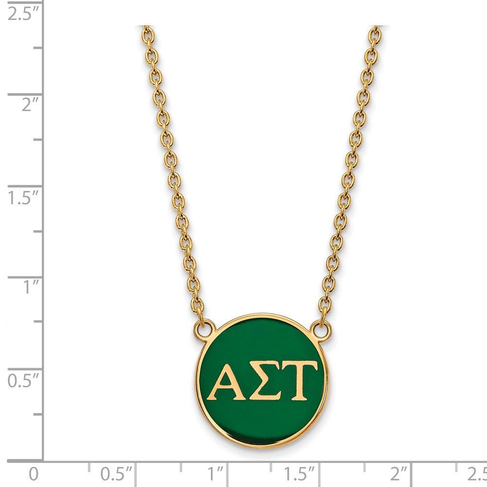Gold Plated Sterling Silver Logoart Alpha Sigma Tau Sorority Greek Letters Large Color Enamel Pendant 18 Inch Necklace