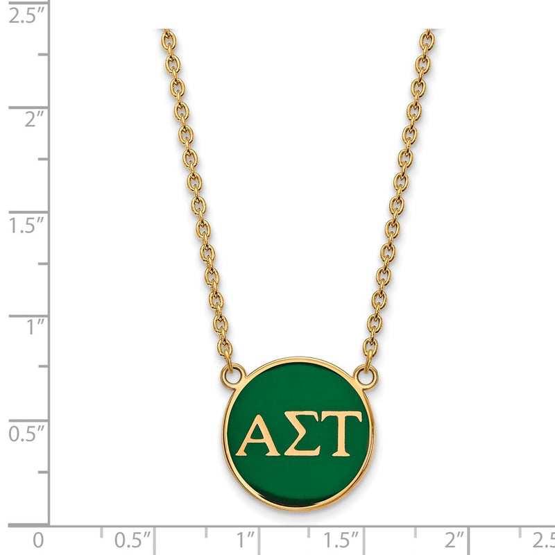 Gold Plated Sterling Silver Logoart Alpha Sigma Tau Sorority Greek Letters Large Color Enamel Pendant 18 Inch Necklace