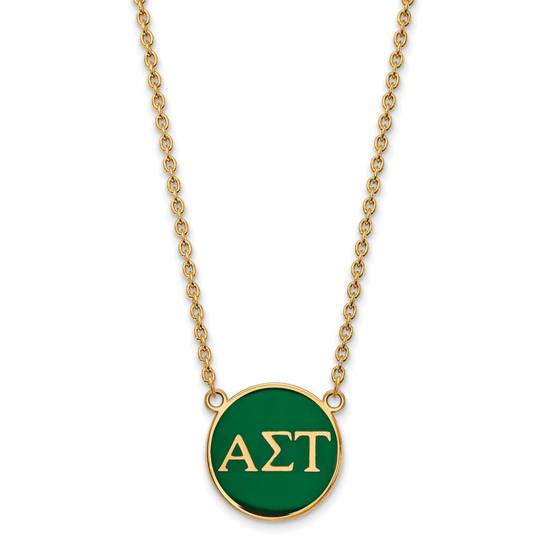 Gold Plated Sterling Silver Logoart Alpha Sigma Tau Sorority Greek Letters Large Color Enamel Pendant 18 Inch Necklace
