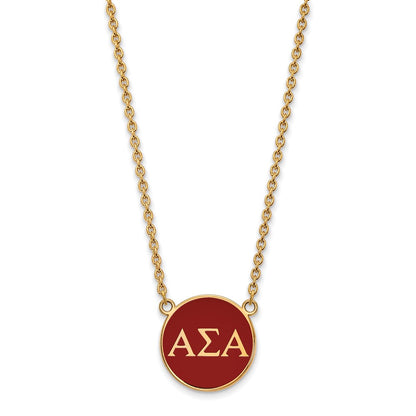 Gold Plated Sterling Silver Logoart Alpha Sigma Sorority Greek Letters Large Color Enamel Pendant 18 Inch Necklace