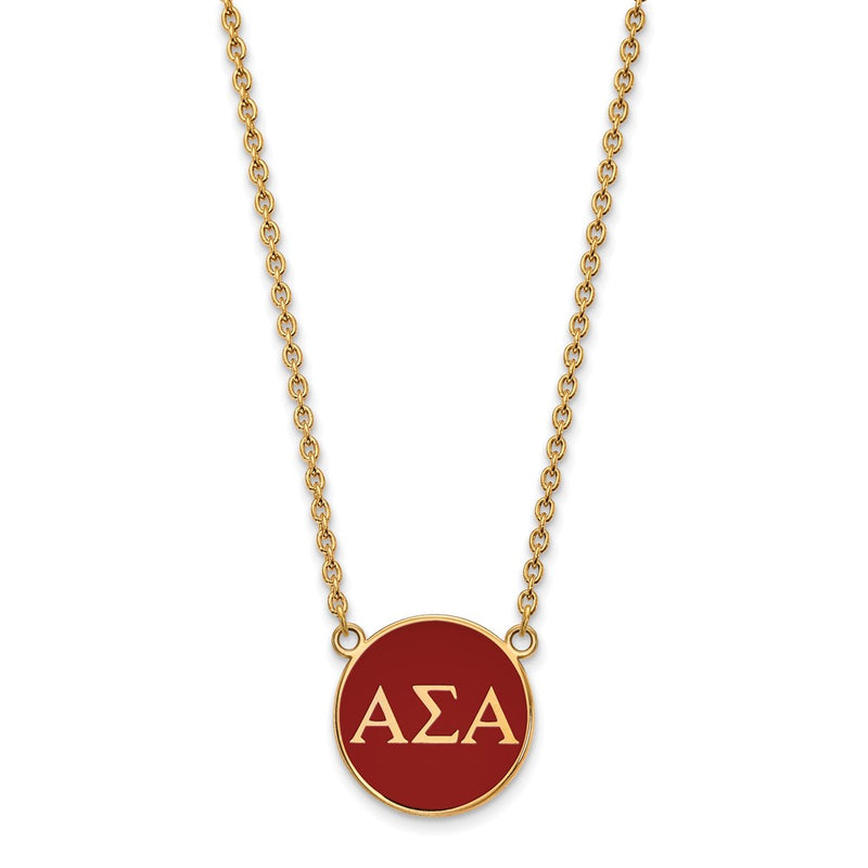 Gold Plated Sterling Silver Logoart Alpha Sigma Sorority Greek Letters Large Color Enamel Pendant 18 Inch Necklace